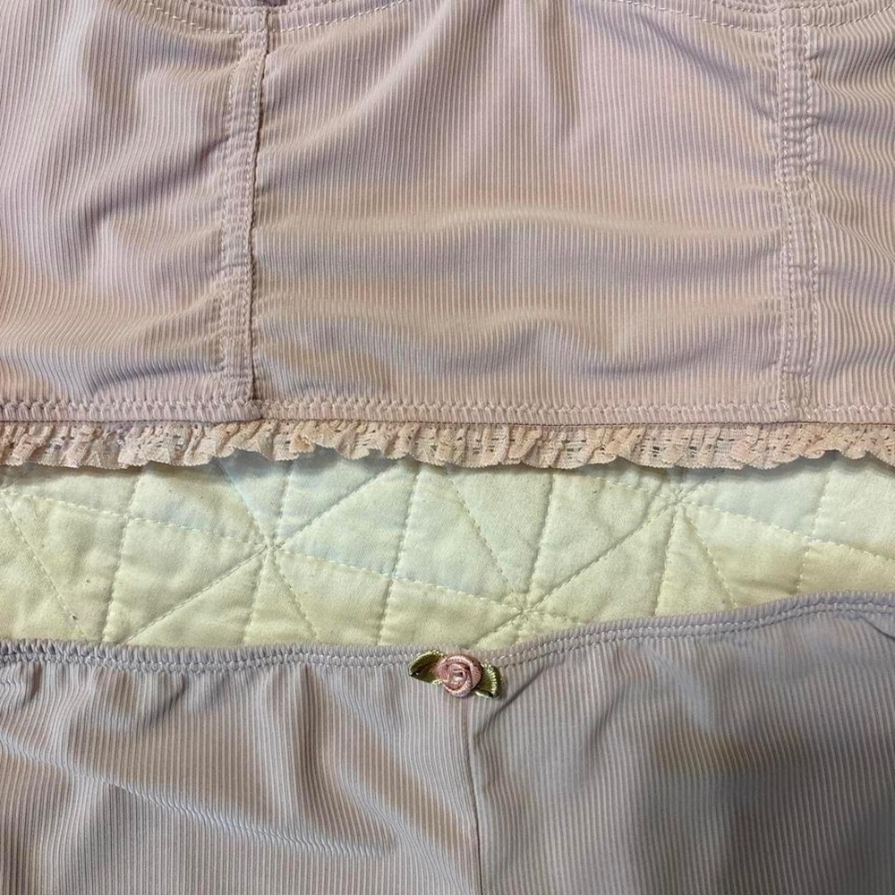 Pink Ribbed Lace Trim Cami and Shorts Lounge Set with Rosette Detail - Picture 6 of 6